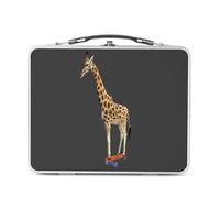 Fabulous Lunch Box Métal Argenté pour Sandwich et Snack - Skate Girafe Collage Vintage Illustration Art Humour Parody Animal - Boîte à Goûter Aluminium Gamelle Rigide Style Rétro Imprimée en France