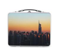 Fabulous Lunch Box Métal Argenté pour Sandwich et Snack - Soleil se couche sur un Gratte-Ciel Paysage Urbain - Boîte à Goûter Aluminium Gamelle Rigide Style Rétro Imprimée en France