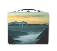 Fabulous Lunch Box Métal Argenté pour Sandwich et Snack - Soleil se Lève Montagne enneigée et vallée embrumée - Boîte à Goûter Aluminium Gamelle Rigide Style Rétro Imprimée en France
