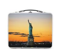 Fabulous Lunch Box Métal Argenté pour Sandwich et Snack - Statue de la Liberte Soleil Couchant New York - Boîte à Goûter Aluminium Gamelle Rigide Style Rétro Imprimée en France