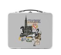 Fabulous Lunch Box Métal Argenté pour Sandwich et Snack - Strasbourg Collage Ville France Histoire Patrimoine - Boîte à Goûter Aluminium Gamelle Rigide Style Rétro Imprimée en France