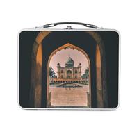 Fabulous Lunch Box Métal Argenté pour Sandwich et Snack - Temple au travers d'une Porte Inde Spiritualite - Boîte à Goûter Aluminium Gamelle Rigide Style Rétro Imprimée en France