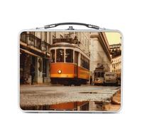 Fabulous Lunch Box Métal Argenté pour Sandwich et Snack - Tramway se reflete dans l'Eau Dans les Rue de Lisbonne - Boîte à Goûter Aluminium Gamelle Rigide Style Rétro Imprimée en France
