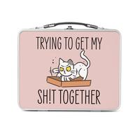 Fabulous Lunch Box Métal Argenté pour Sandwich et Snack - Trying to get My Shit Together Chat Animaux de Compagnie - Boîte à Goûter Aluminium Gamelle Rigide Style Rétro Imprimée en France