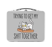Fabulous Lunch Box Métal Argenté pour Sandwich et Snack - Trying to get My Shit Together Chat Animaux de Compagnie - Boîte à Goûter Aluminium Gamelle Rigide Style Rétro Imprimée en France