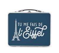 Fabulous Lunch Box Métal Argenté pour Sandwich et Snack - Tu me fais de l'Eiffel Paris Amour France Jeu de Mot - Boîte à Goûter Aluminium Gamelle Rigide Style Rétro Imprimée en France