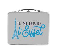 Fabulous Lunch Box Métal Argenté pour Sandwich et Snack - Tu me fais de l'Eiffel Paris Amour France Jeu de Mot - Boîte à Goûter Aluminium Gamelle Rigide Style Rétro Imprimée en France