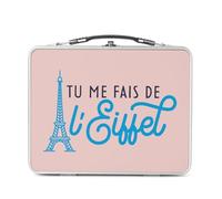 Fabulous Lunch Box Métal Argenté pour Sandwich et Snack - Tu me fais de l'Eiffel Paris Amour France Jeu de Mot - Boîte à Goûter Aluminium Gamelle Rigide Style Rétro Imprimée en France