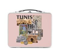 Fabulous Lunch Box Métal Argenté pour Sandwich et Snack - Tunis Vintage Collage Tunisie Voyage Vintage - Boîte à Goûter Aluminium Gamelle Rigide Style Rétro Imprimée en France