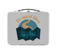 Fabulous Lunch Box Métal Argenté pour Sandwich et Snack - Un Esprit Libre n'est Jamais Confiné Aventure - Boîte à Goûter Aluminium Gamelle Rigide Style Rétro Imprimée en France