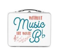 Fabulous Lunch Box Métal Argenté pour Sandwich et Snack - Without Music Life would B flat Music Musician Instrument - Boîte à Goûter Aluminium Gamelle Rigide Style Rétro Imprimée en France