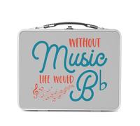 Fabulous Lunch Box Métal Argenté pour Sandwich et Snack - Without Music Life would B flat Music Musician Instrument - Boîte à Goûter Aluminium Gamelle Rigide Style Rétro Imprimée en France