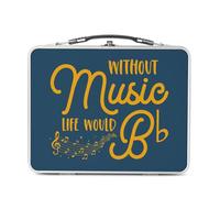 Fabulous Lunch Box Métal Argenté pour Sandwich et Snack - Without Music Life would B flat Music Musician Instrument - Boîte à Goûter Aluminium Gamelle Rigide Style Rétro Imprimée en France