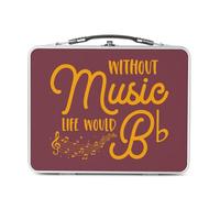 Fabulous Lunch Box Métal Argenté pour Sandwich et Snack - Without Music Life would B flat Music Musician Instrument - Boîte à Goûter Aluminium Gamelle Rigide Style Rétro Imprimée en France