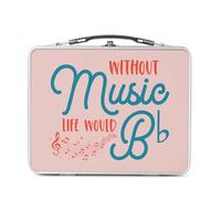 Fabulous Lunch Box Métal Argenté pour Sandwich et Snack - Without Music Life would B flat Music Musician Instrument - Boîte à Goûter Aluminium Gamelle Rigide Style Rétro Imprimée en France