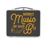 Fabulous Lunch Box Métal Argenté pour Sandwich et Snack - Without Music Life would B flat Music Musician Instrument - Boîte à Goûter Aluminium Gamelle Rigide Style Rétro Imprimée en France