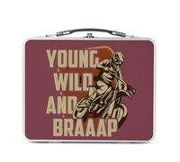 Fabulous Lunch Box Métal Argenté pour Sandwich et Snack - Young Wild And Braaap Motorcycle Motocross Race Dirt Bike - Boîte à Goûter Aluminium Gamelle Rigide Style Rétro Imprimée en France