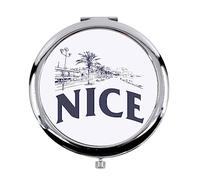 Fabulous Miroir de Poche en métal Blanc - Nice Minimalist Ville France Sud Soleil - (Diamètre 70 mm)