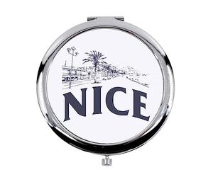 Fabulous Miroir de Poche en métal Blanc - Nice Minimalist Ville France Sud Soleil - (Diamètre 70 mm)
