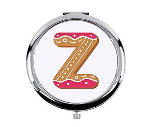 Fabulous Miroir de Poche en métal Blanc - Z Zoe Zinedine Lettre Alphabet Prénom Fleur - (Diamètre 70 mm)