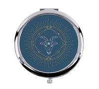 Fabulous Miroir de Poche en métal Bleu - Chèvre Signe Astrologie Chinois Zodiaque Dessin Horoscope Animal - (Diamètre 70 mm)