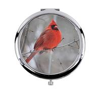 Fabulous Miroir de Poche en Métal - Cardinal Rouge sur la Branche Oiseau Vie Sauvage Neige Hiver - (Diamètre 70 mm)