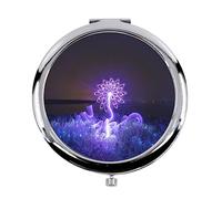 Fabulous Miroir de Poche en Métal - Light Painting Fleur Violette Neon Lumiere Lac Abstrait Nature - (Diamètre 70 mm)