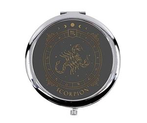 Fabulous Miroir de Poche en métal Noir - Scorpion Cartomancie Signe Astrologie Zodiaque Astres Constellation Tarot - (Diamètre 70 mm)