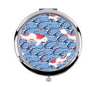 Fabulous Miroir de Poche en Métal - Poisson Koi Vague Japon Motif Traditionel Japonais Kimono Design - (Diamètre 70 mm)