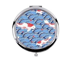 Fabulous Miroir de Poche en Métal - Poisson Koi Vague Japon Motif Traditionel Japonais Kimono Design - (Diamètre 70 mm)