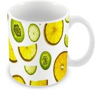 Fabulous Mug céramique Rondelles de Citrons jaunes Verts et Kiwis Blanc G