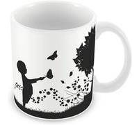 Fabulous Mug céramique Silhouette Enfant et Papillons dans un Pré Fleuri Dessin Blanc G