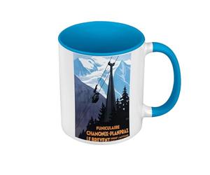 Fabulous Mug de Couleur Qualité Premium Bleu - Funiculaire Chamonix Affiche Poster Vintage Tourisme Art Deco 30's - Tasse avec anse et intérieur de couleur