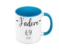 Fabulous Mug de Couleur Qualité Premium Bleu - J'Adore 69 Rhone Departement France Region Lyon - Tasse avec anse et intérieur de couleur