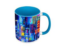 Fabulous Mug de Couleur Qualité Premium Bleu - Japon Tokyo Nuit Ville Decoration Lumiere - Tasse avec anse et intérieur de couleur