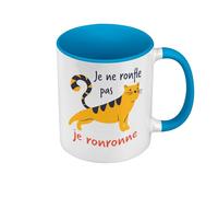 Fabulous Mug de Couleur Qualité Premium Bleu - Je ne ronfle pas, Je ronronne Humour Chat - Tasse avec anse et intérieur de couleur
