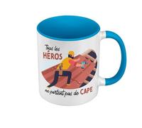 Fabulous Mug de Couleur Qualité Premium Bleu - Les Vrais Héros - Bricoleur Couvreur Métier - Tasse avec anse et intérieur de couleur