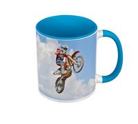 Fabulous Mug de Couleur Qualité Premium Bleu - Saut en Motocross Motard Photo Contre-plongée - Tasse avec anse et intérieur de couleur