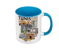 Fabulous Mug de Couleur Qualité Premium Bleu - Tunis Vintage Collage Tunisie Voyage Vintage - Tasse avec anse et intérieur de couleur