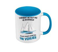 Fabulous Mug de Couleur Qualité Premium Bleu - Voilier - L'argent ne Fait Pas le Bonheur Bateau Mer - Tasse avec anse et intérieur de couleur