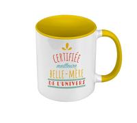 Fabulous Mug de Couleur Qualité Premium Jaune - Certifiée meilleure Belle Mère de l'univers Famille Mere Maman - Tasse avec anse et intérieur de couleur