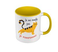 Fabulous Mug de Couleur Qualité Premium Jaune - Je ne ronfle pas, Je ronronne Humour Chat - Tasse avec anse et intérieur de couleur