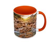 Fabulous Mug de Couleur Qualité Premium Orange - Cascade d'Eau Claire Soleil Levant Paysages Naturel Montagne - Tasse avec anse et intérieur de couleur