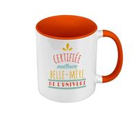 Fabulous Mug de Couleur Qualité Premium Orange - Certifiée meilleure Belle Mère de l'univers Famille Mere Maman - Tasse avec anse et intérieur de couleur