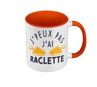 Fabulous Mug de Couleur Qualité Premium Orange - J'Peux Pas J'ai Raclette Fromage Montagne Ski Savoie - Tasse avec anse et intérieur de couleur