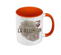 Fabulous Mug de Couleur Qualité Premium Orange - La Réunion 974 Ile Departement Carte Ancienne France - Tasse avec anse et intérieur de couleur
