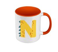 Fabulous Mug de Couleur Qualité Premium Orange - N Noe Nathan Lettre Prénom Dinosaure Dessin Enfant - Tasse avec anse et intérieur de couleur