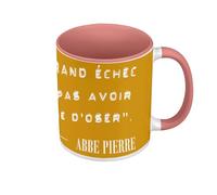 Fabulous Mug de Couleur Qualité Premium Rose - Abbe Pierre Echec Courage Francais Citation Inspirante Motivation - Tasse avec anse et intérieur de couleur