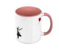 Fabulous Mug de Couleur Qualité Premium Rose - Banksy Fillette Ballon Rouge Coeur Enfant - Tasse avec anse et intérieur de couleur