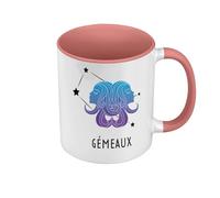 Fabulous Mug de Couleur Qualité Premium Rose - Gemeaux Signe Astrologie Prevision Stellaire Céleste Solaire Sideral Etoile - Tasse avec anse et intérieur de couleur